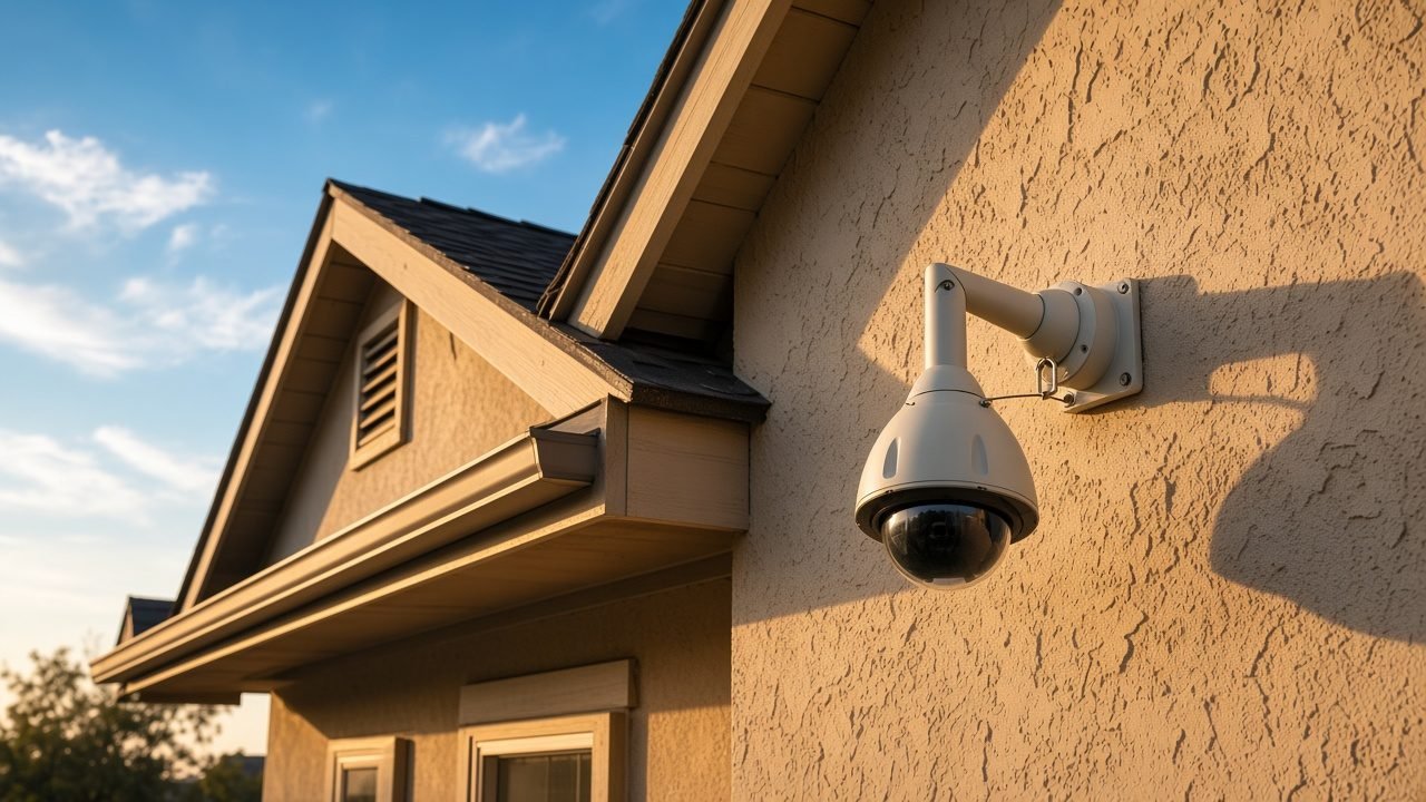 Caméra de vidéosurveillance Argus Vision installée sur la façade d'une maison